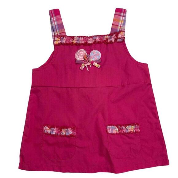 Y2K NWT Deadstock Little Lindsey 3T Pink Overall Dress w/ Plaid Ruffles - Picture 1 of 8